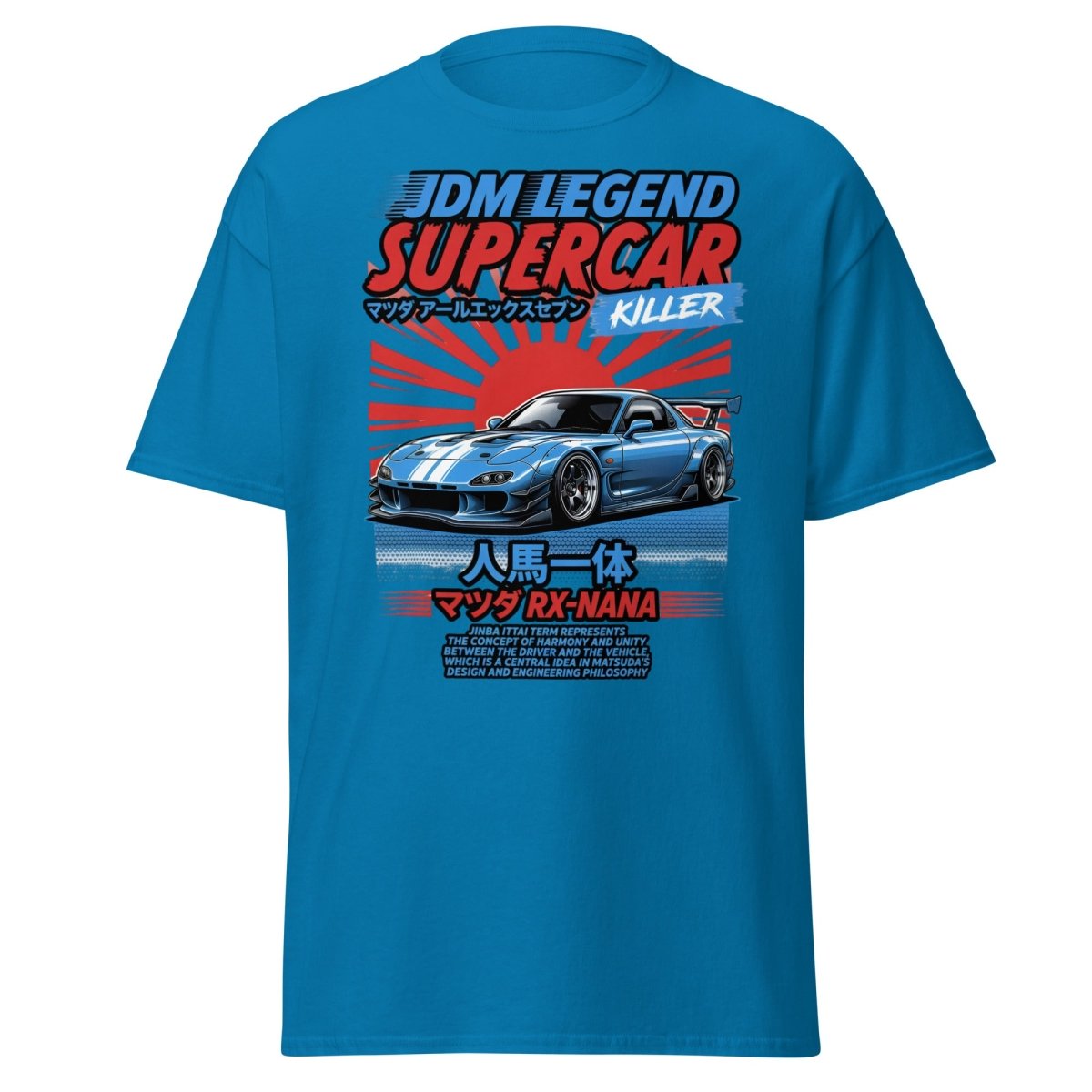 JDM Legend Mazda RX - 7 Supercar T-Shirt - Jinba Ittai - Sapphire - TeeRipple