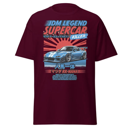 JDM Legend Mazda RX - 7 Supercar T-Shirt - Jinba Ittai - Maroon - TeeRipple