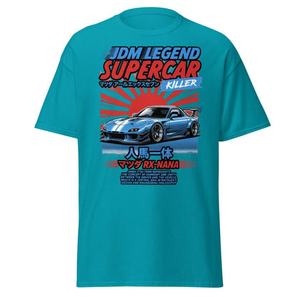 JDM Legend Mazda RX - 7 Supercar T-Shirt - Jinba Ittai - Tropical Blue - TeeRipple