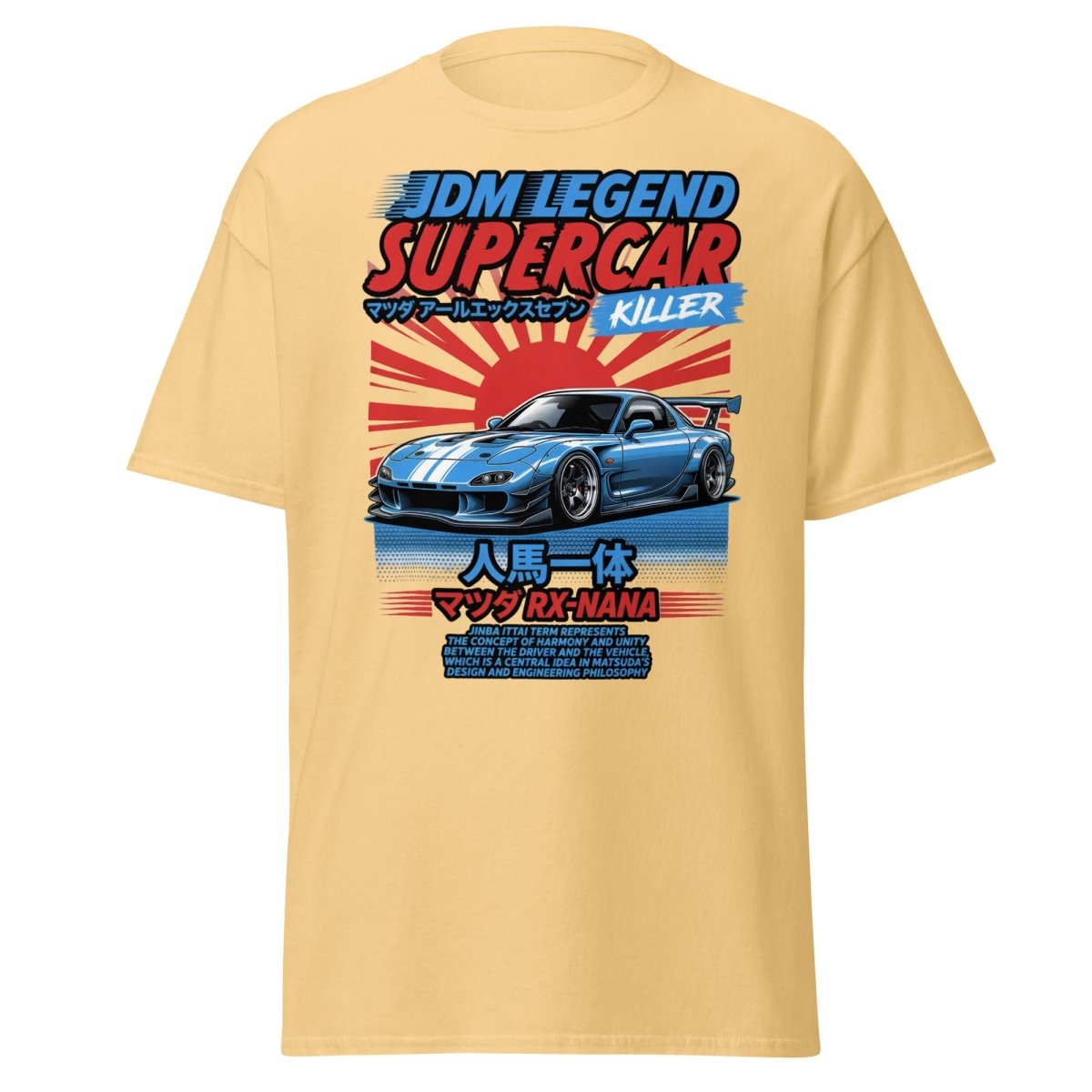 JDM Legend Mazda RX - 7 Supercar T-Shirt - Jinba Ittai - Yellow Haze - TeeRipple