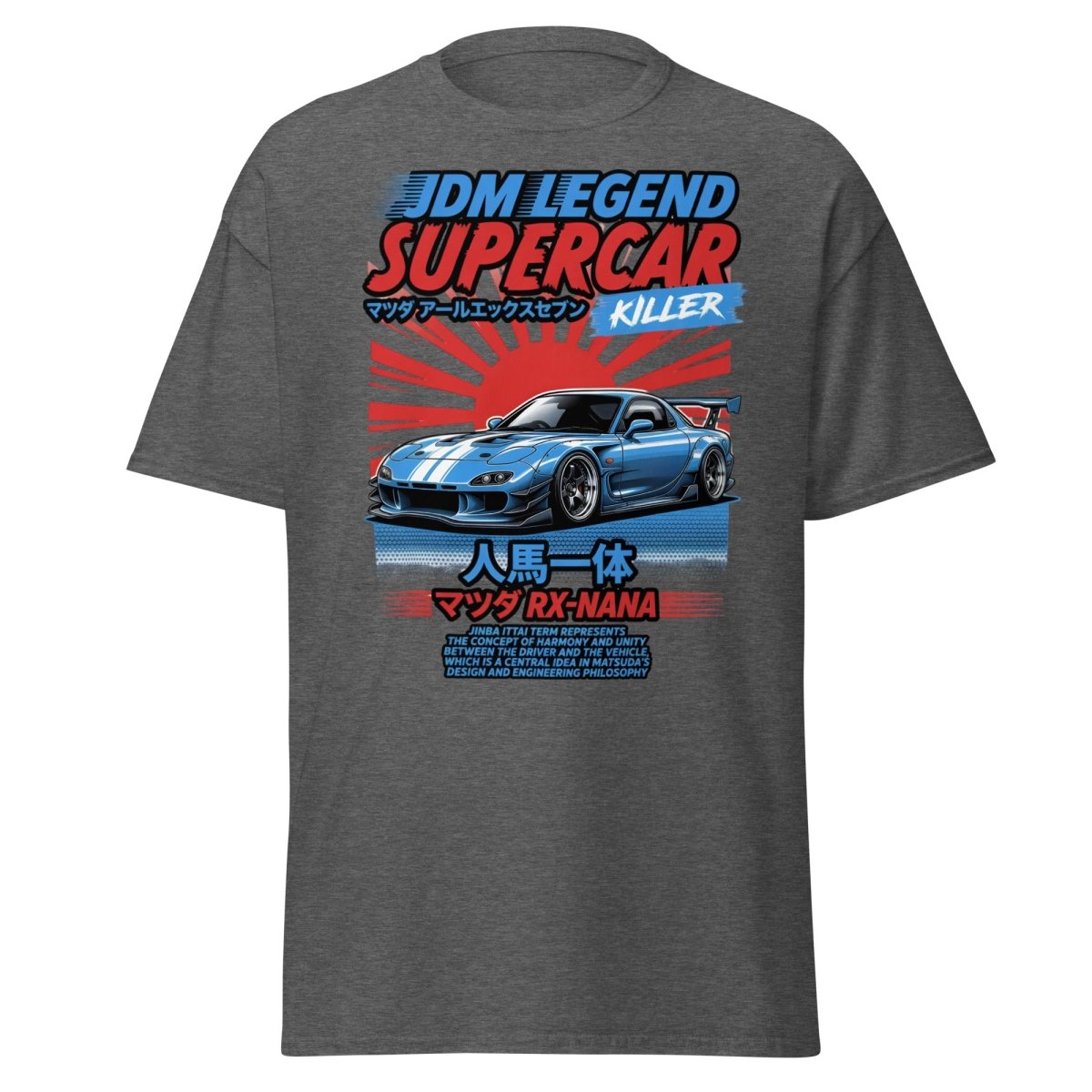 JDM Legend Mazda RX - 7 Supercar T-Shirt - Jinba Ittai - Dark Heather - TeeRipple