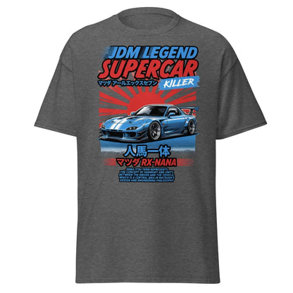 JDM Legend Mazda RX - 7 Supercar T-Shirt - Jinba Ittai - Dark Heather - TeeRipple