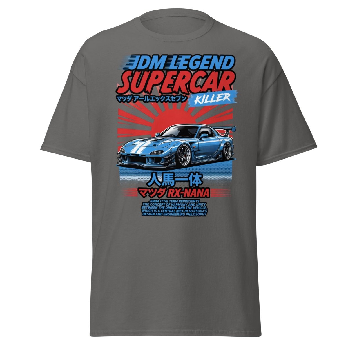 JDM Legend Mazda RX - 7 Supercar T-Shirt - Jinba Ittai - Charcoal - TeeRipple