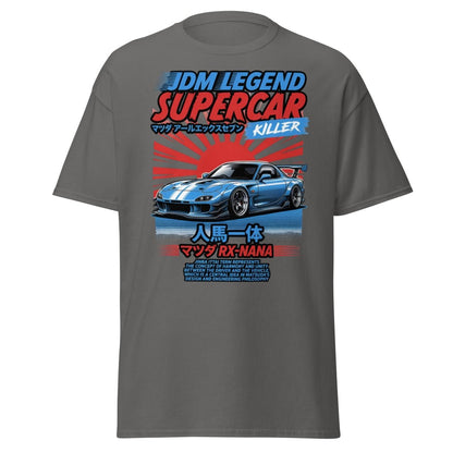 JDM Legend Mazda RX - 7 Supercar T-Shirt - Jinba Ittai - Charcoal - TeeRipple