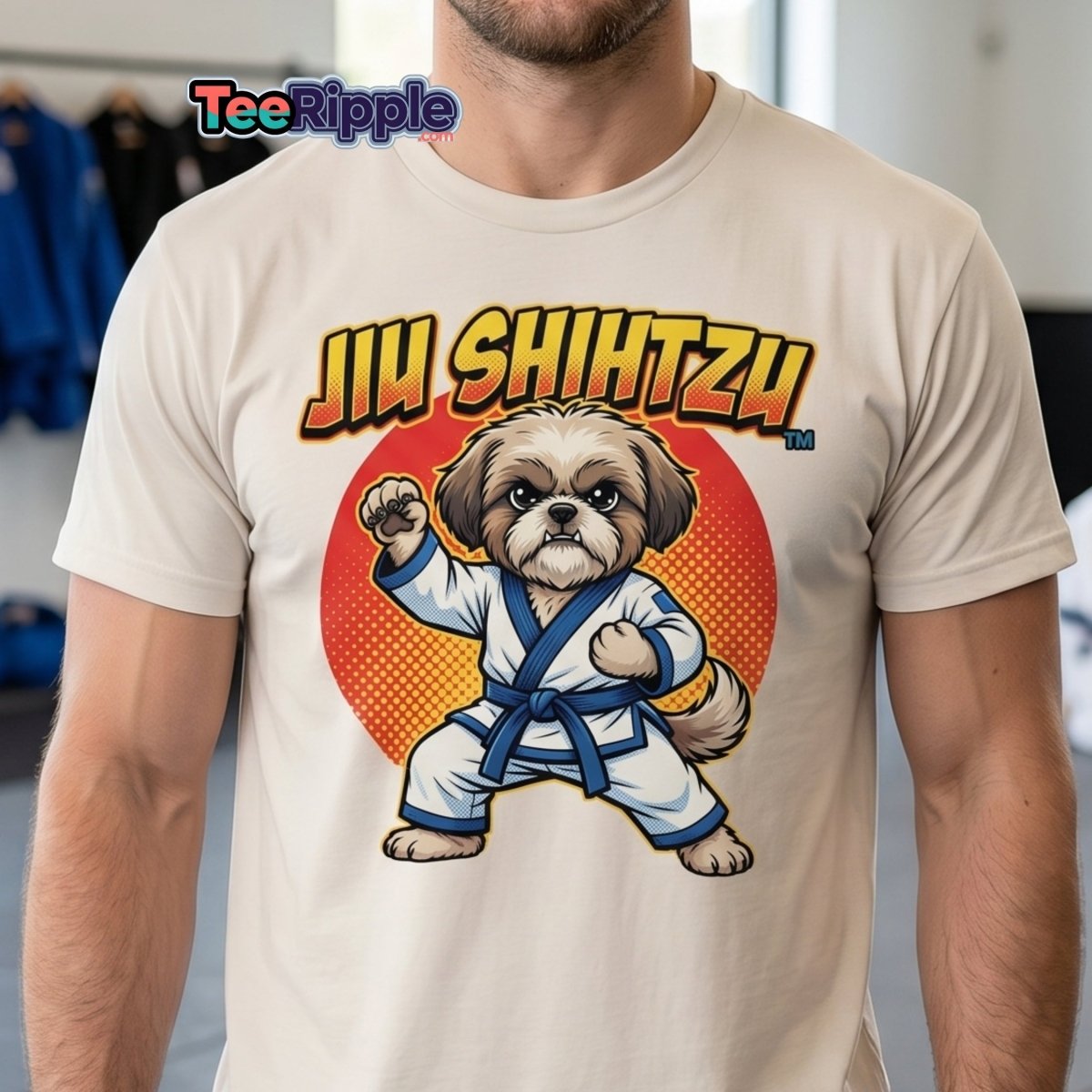 Jiu Shihtzu Funny Karate Dog T-Shirt - Maroon - TeeRipple