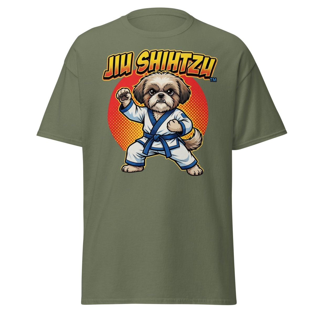 Jiu Shihtzu Funny Karate Dog T-Shirt - Military Green - TeeRipple