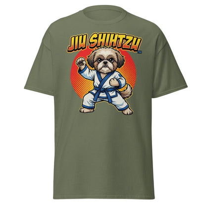 Jiu Shihtzu Funny Karate Dog T-Shirt - Military Green - TeeRipple