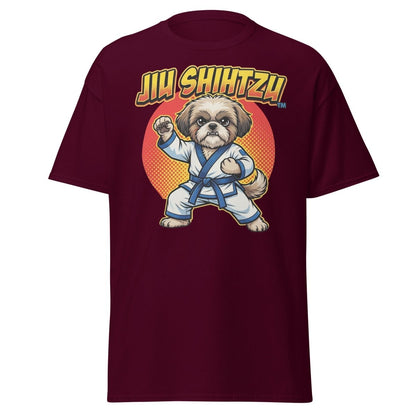 Jiu Shihtzu Funny Karate Dog T-Shirt - Maroon - TeeRipple