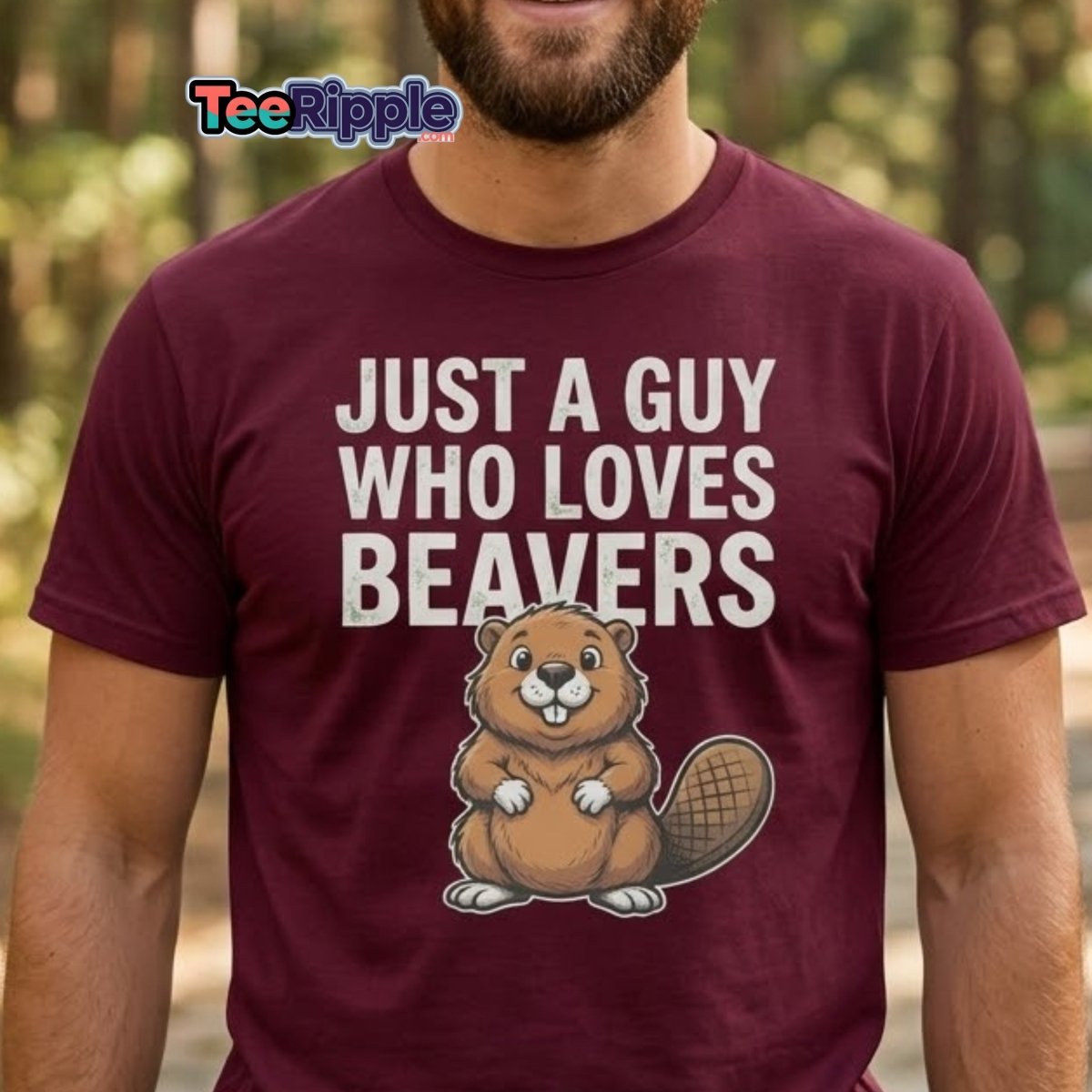 Just A Guy Who Loves Beavers Funny Pun T-Shirt - Brown Savana - TeeRipple
