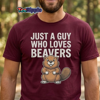 Just A Guy Who Loves Beavers Funny Pun T-Shirt - Brown Savana - TeeRipple