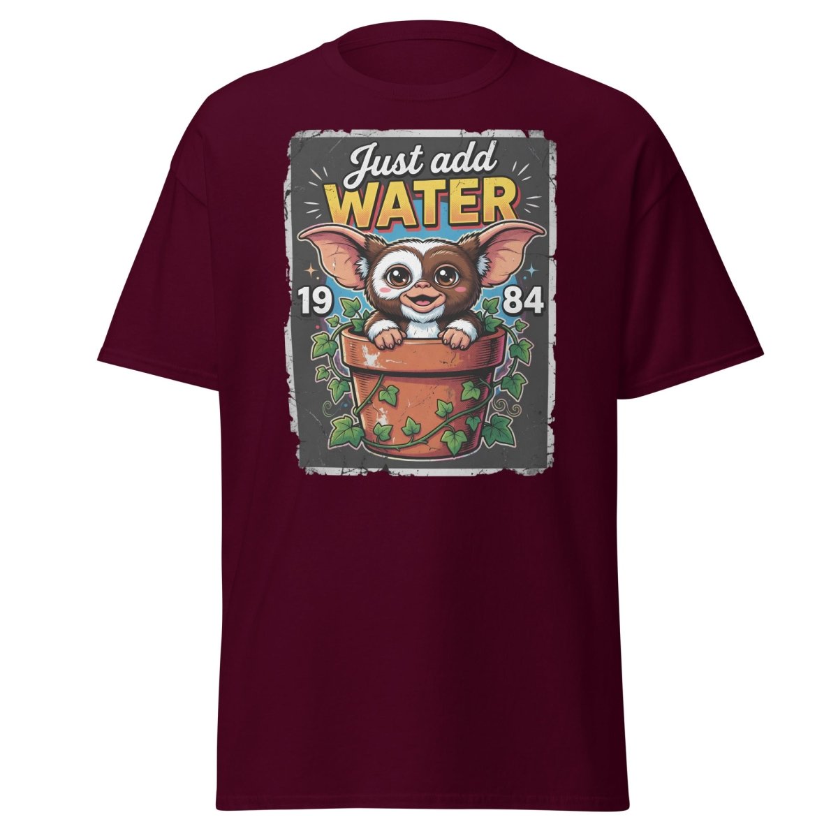Just Add Water Cute Monster T-Shirt - Retro 1984 Tee - Maroon - TeeRipple