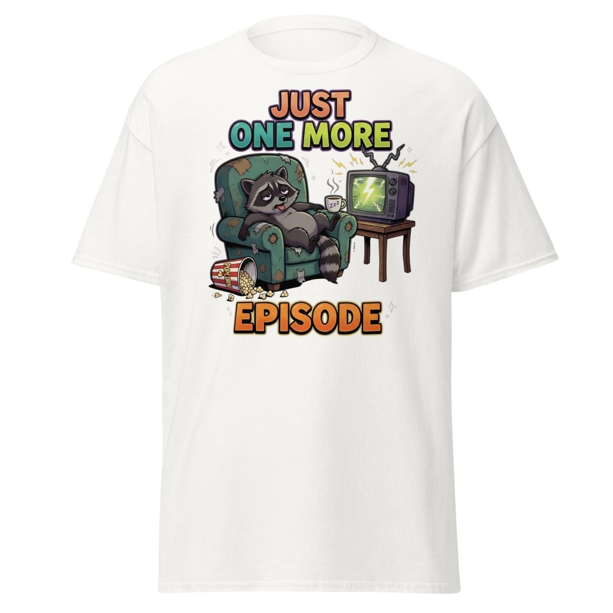 Just One More Episode Raccoon T-Shirt | Binge Watch - White - TeeRipple