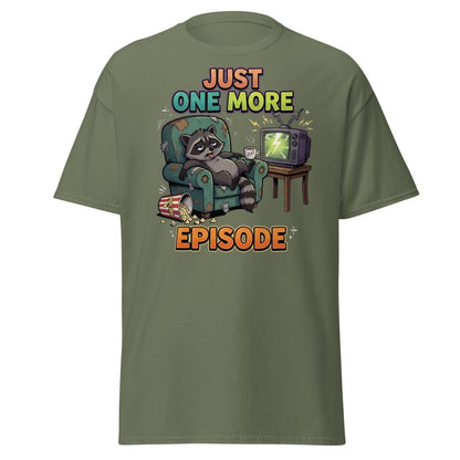 Just One More Episode Raccoon T-Shirt | Binge Watch - Military Green - TeeRipple