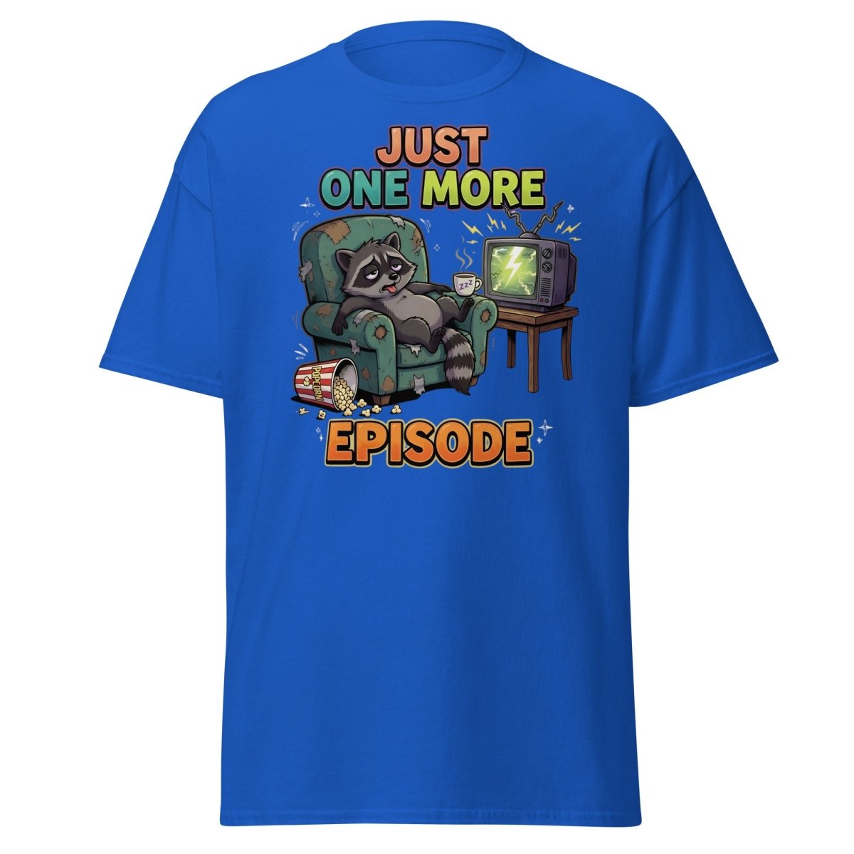 Just One More Episode Raccoon T-Shirt | Binge Watch - Royal - TeeRipple