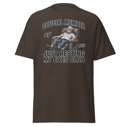 Just Resting My Eyes Club T-Shirt - Funny Grandpa Nap Tee - Dark Chocolate - TeeRipple