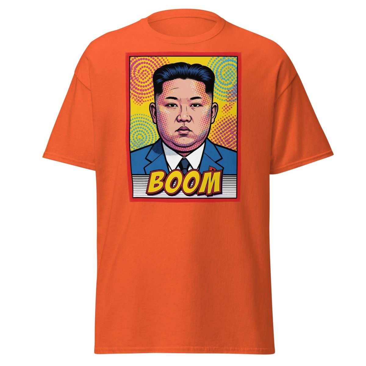 Kim Jong Un BOOM Pop Art T-Shirt | Funny Satire Tee - Orange - TeeRipple