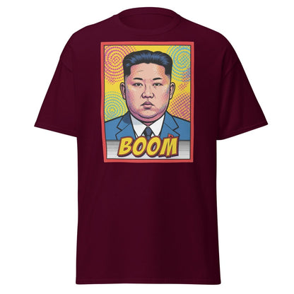Kim Jong Un BOOM Pop Art T-Shirt | Funny Satire Tee - Maroon - TeeRipple