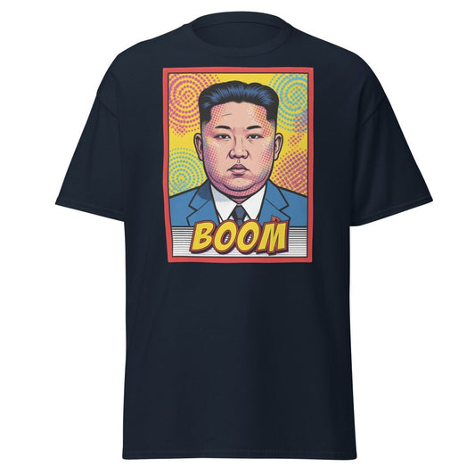 Kim Jong Un BOOM Pop Art T-Shirt | Funny Satire Tee - Navy - TeeRipple