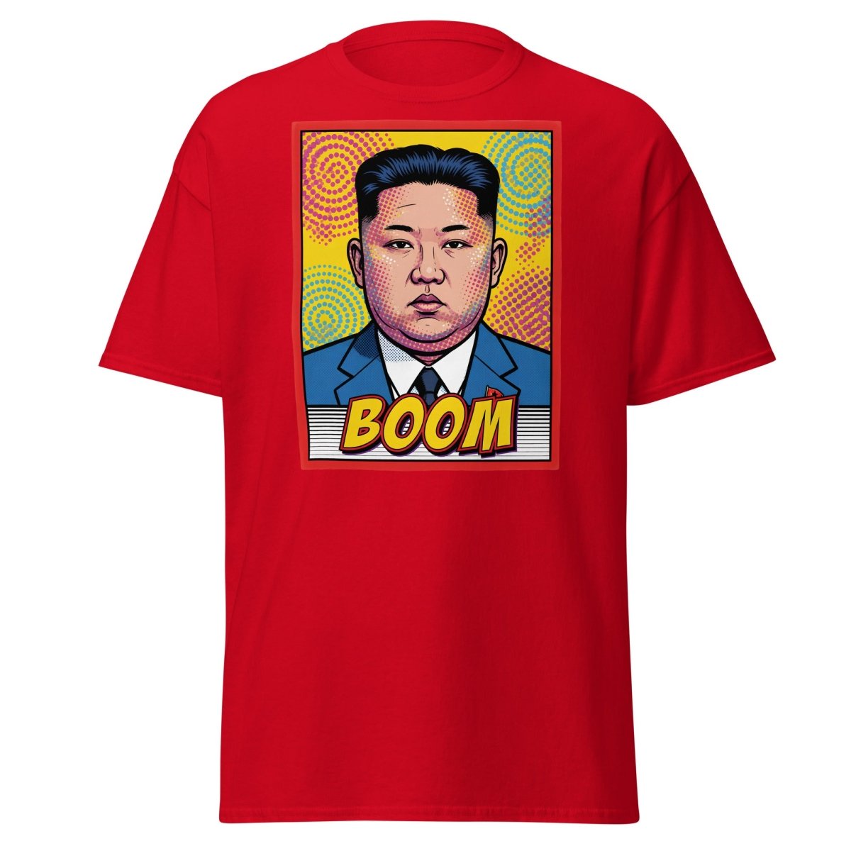 Kim Jong Un BOOM Pop Art T-Shirt | Funny Satire Tee - Red - TeeRipple