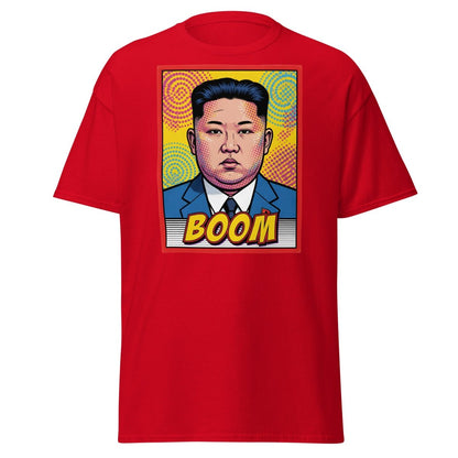 Kim Jong Un BOOM Pop Art T-Shirt | Funny Satire Tee - Red - TeeRipple