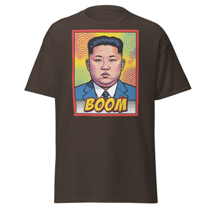 Kim Jong Un BOOM Pop Art T-Shirt | Funny Satire Tee - Dark Chocolate - TeeRipple