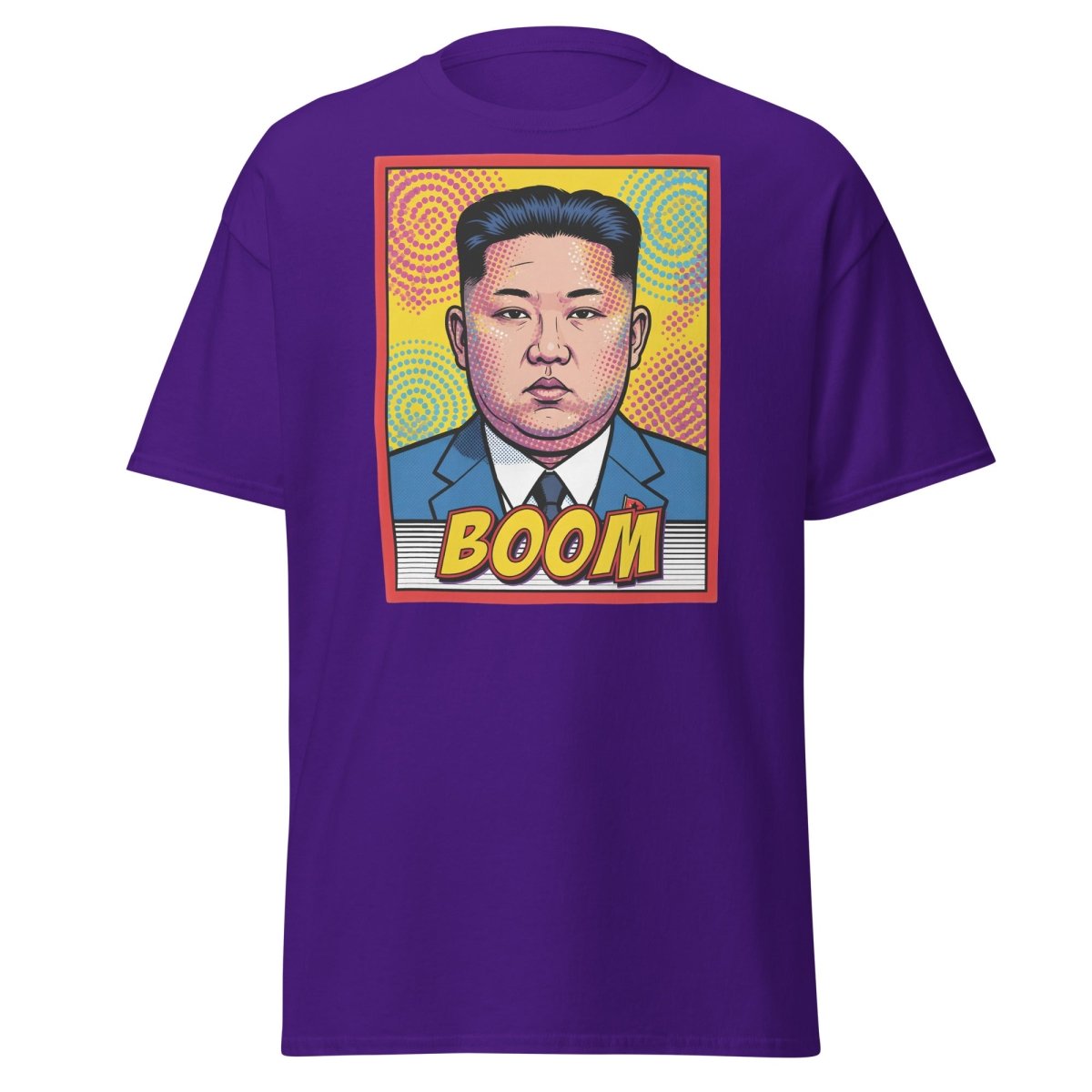 Kim Jong Un BOOM Pop Art T-Shirt | Funny Satire Tee - Purple - TeeRipple