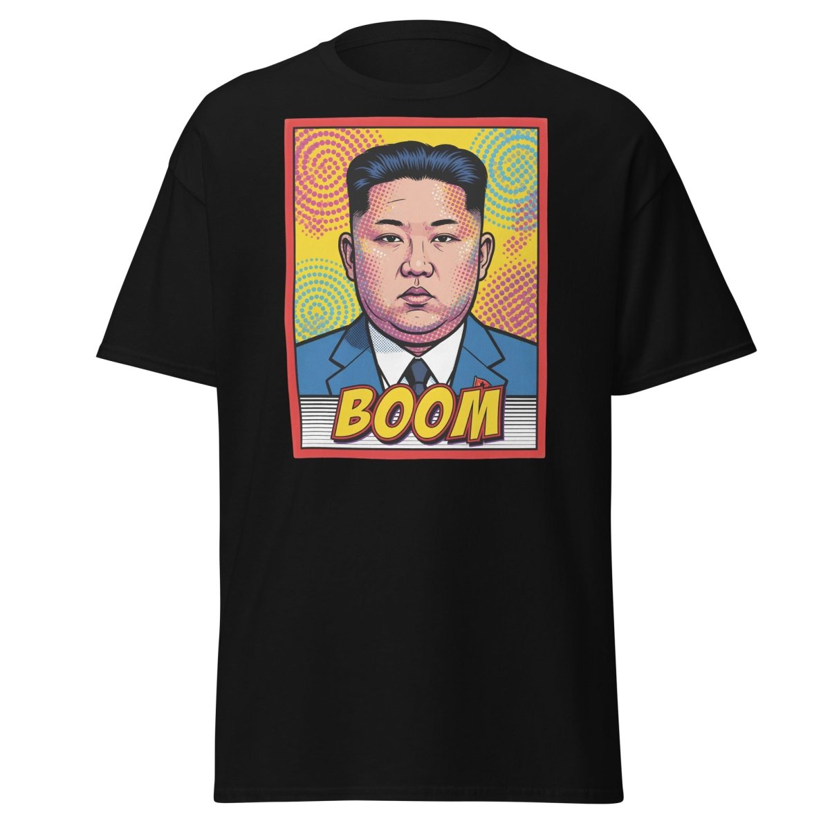 Kim Jong Un BOOM Pop Art T-Shirt | Funny Satire Tee - Black - TeeRipple