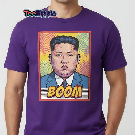 Kim Jong Un BOOM Pop Art T-Shirt | Funny Satire Tee - Maroon - TeeRipple