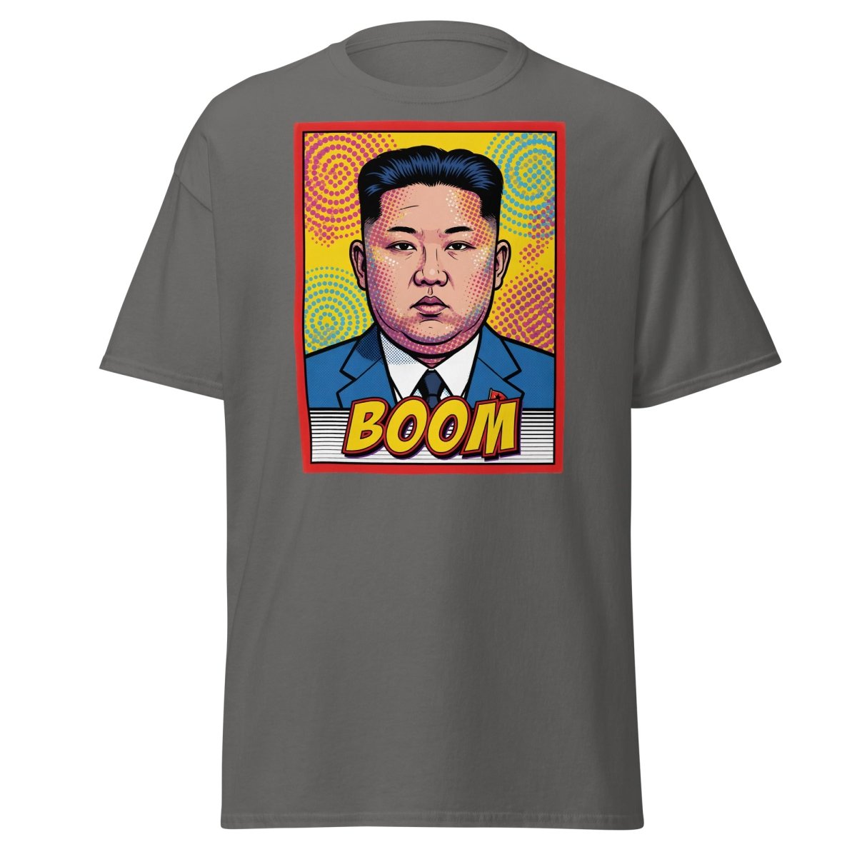 Kim Jong Un BOOM Pop Art T-Shirt | Funny Satire Tee - Charcoal - TeeRipple