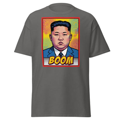 Kim Jong Un BOOM Pop Art T-Shirt | Funny Satire Tee - Charcoal - TeeRipple