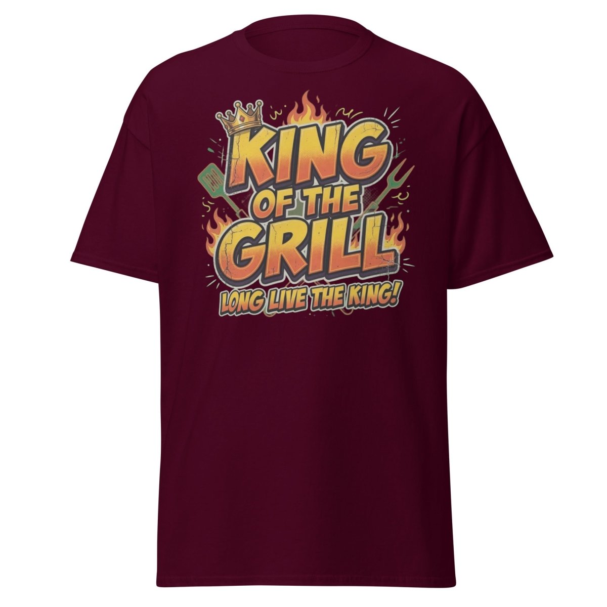 King of the Grill T-Shirt - Funny BBQ King Tee - Maroon - TeeRipple