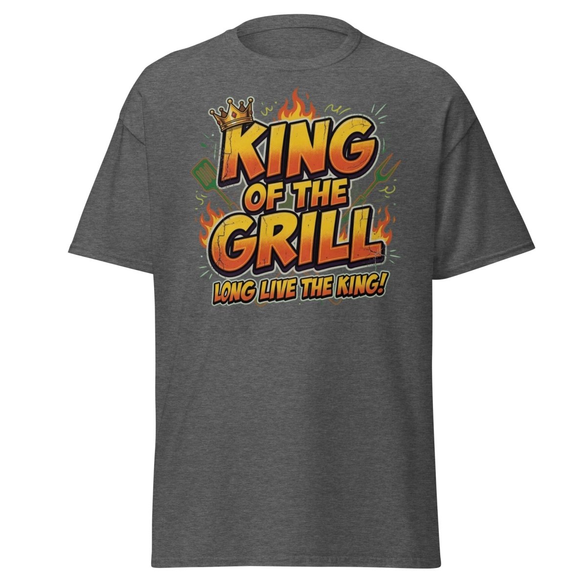 King of the Grill T-Shirt - Funny BBQ King Tee - Dark Heather - TeeRipple