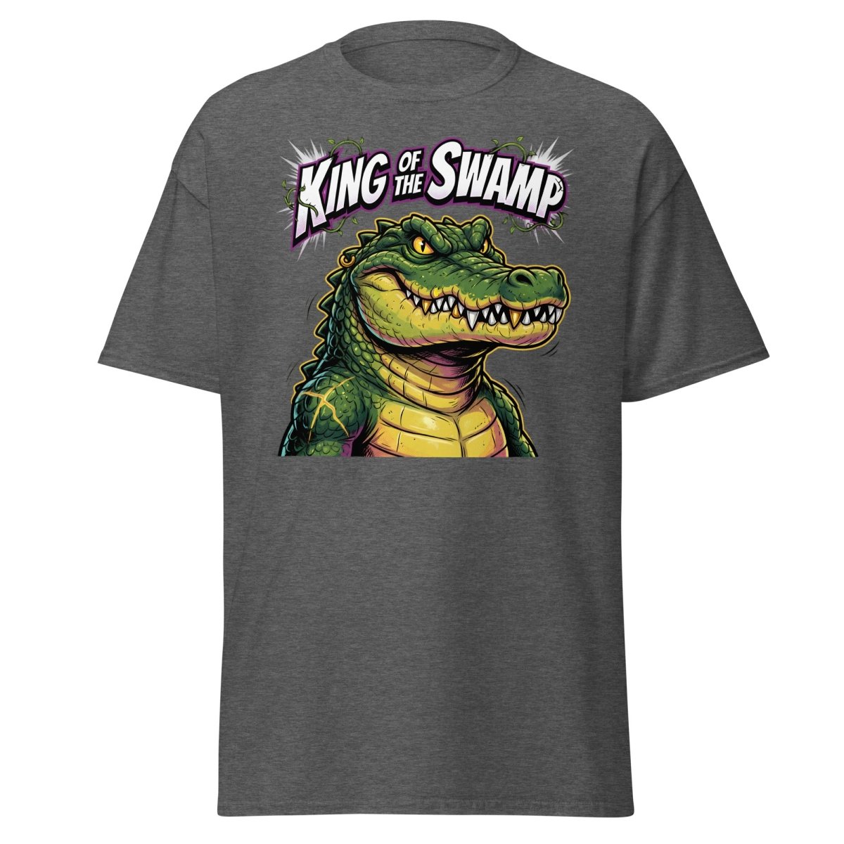 King of the Swamp Alligator T-Shirt | Funny Gator Tee - Dark Heather - TeeRipple