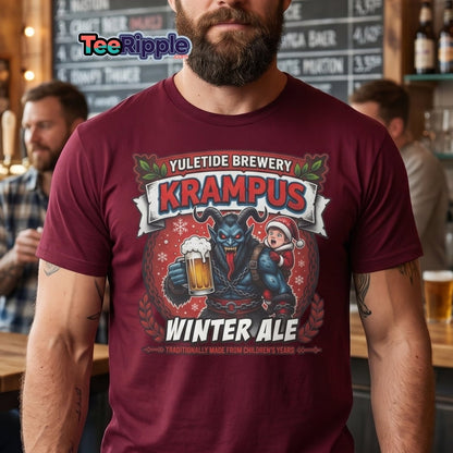 Krampus Winter Ale T-Shirt - Funny Yuletide Brewery Christmas Tee - Maroon - TeeRipple