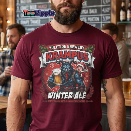 Krampus Winter Ale T-Shirt - Funny Yuletide Brewery Christmas Tee - Maroon - TeeRipple
