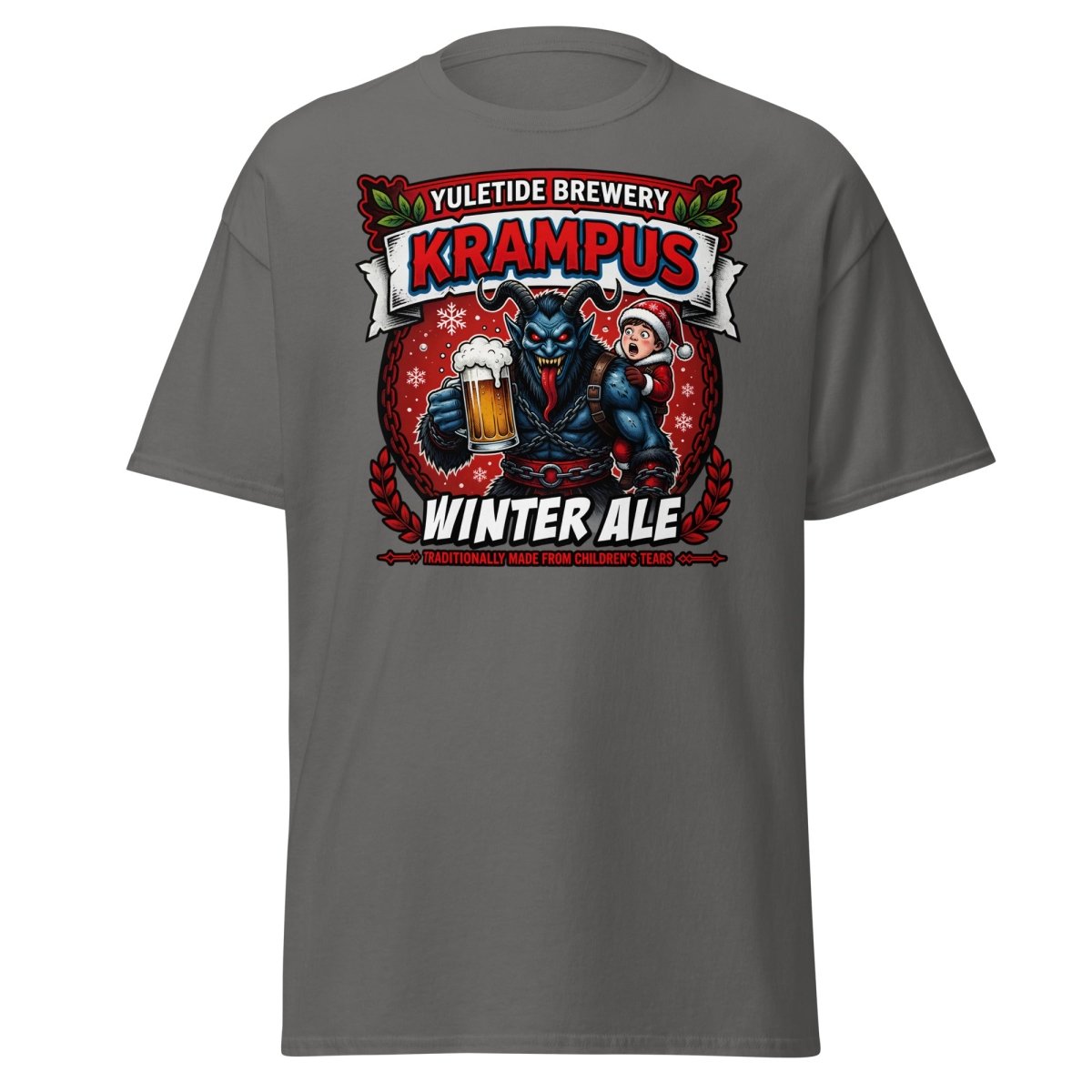 Krampus Winter Ale T-Shirt - Funny Yuletide Brewery Christmas Tee - Charcoal - TeeRipple