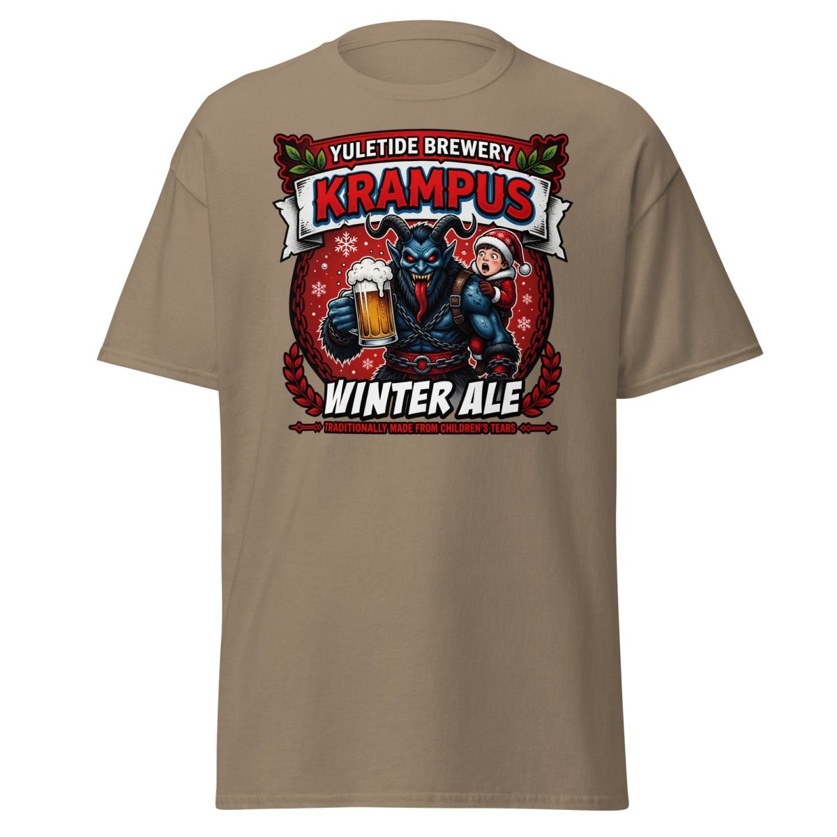 Krampus Winter Ale T-Shirt - Funny Yuletide Brewery Christmas Tee - Brown Savana - TeeRipple