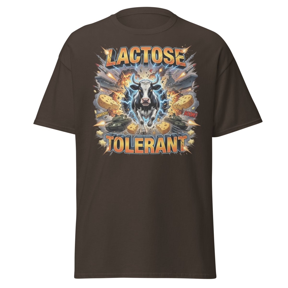 Lactose Tolerant Cow T-Shirt Funny Dairy Pun - Dark Chocolate - TeeRipple