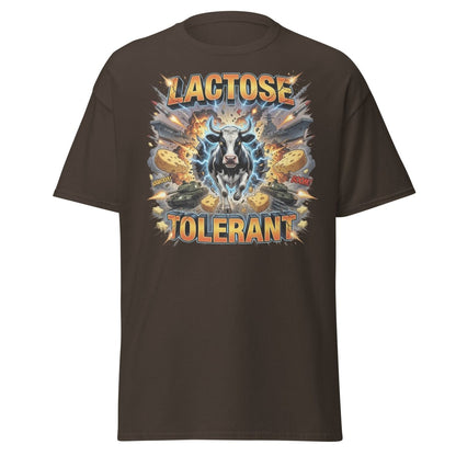 Lactose Tolerant Cow T-Shirt Funny Dairy Pun - Dark Chocolate - TeeRipple