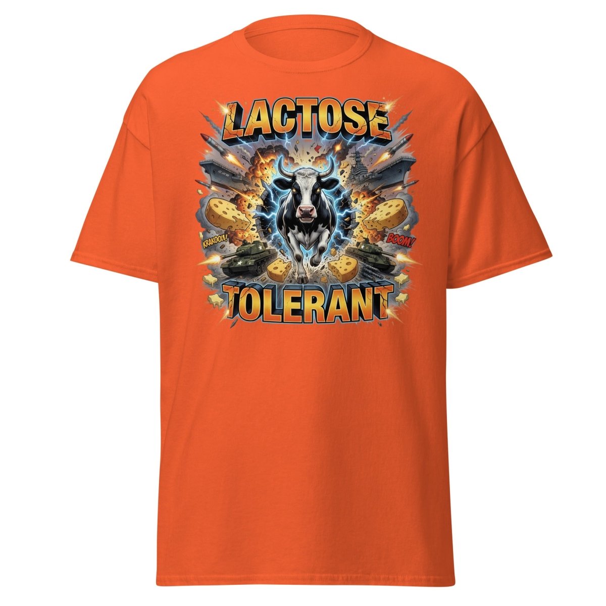 Lactose Tolerant Cow T-Shirt Funny Dairy Pun - Orange - TeeRipple