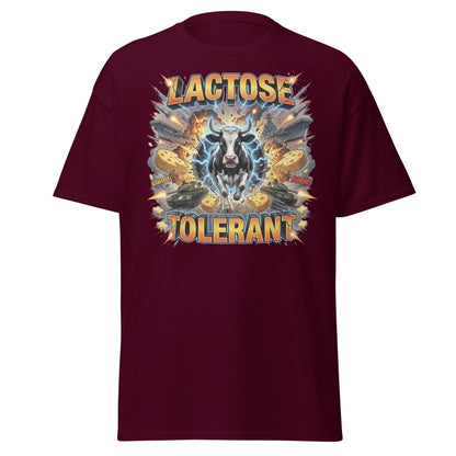 Lactose Tolerant Cow T-Shirt Funny Dairy Pun - Maroon - TeeRipple