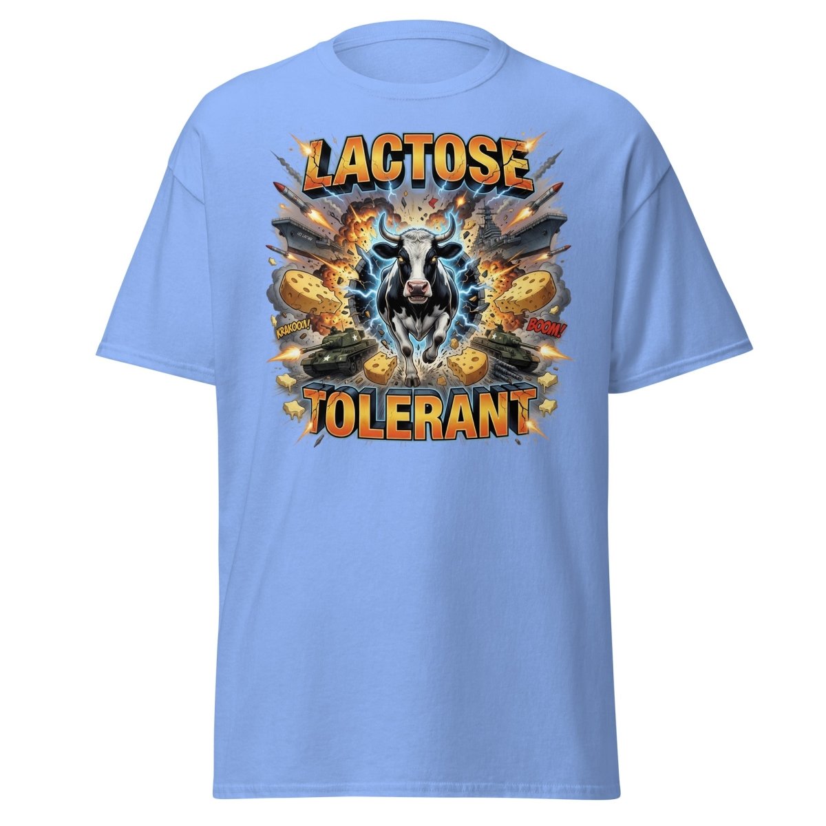 Lactose Tolerant Cow T-Shirt Funny Dairy Pun - Carolina Blue - TeeRipple