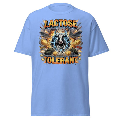Lactose Tolerant Cow T-Shirt Funny Dairy Pun - Carolina Blue - TeeRipple