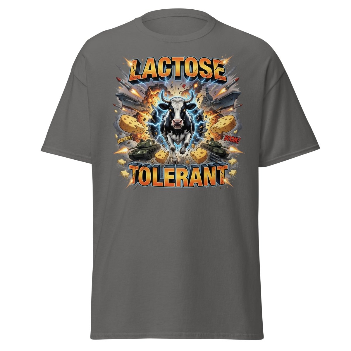 Lactose Tolerant Cow T-Shirt Funny Dairy Pun - Charcoal - TeeRipple