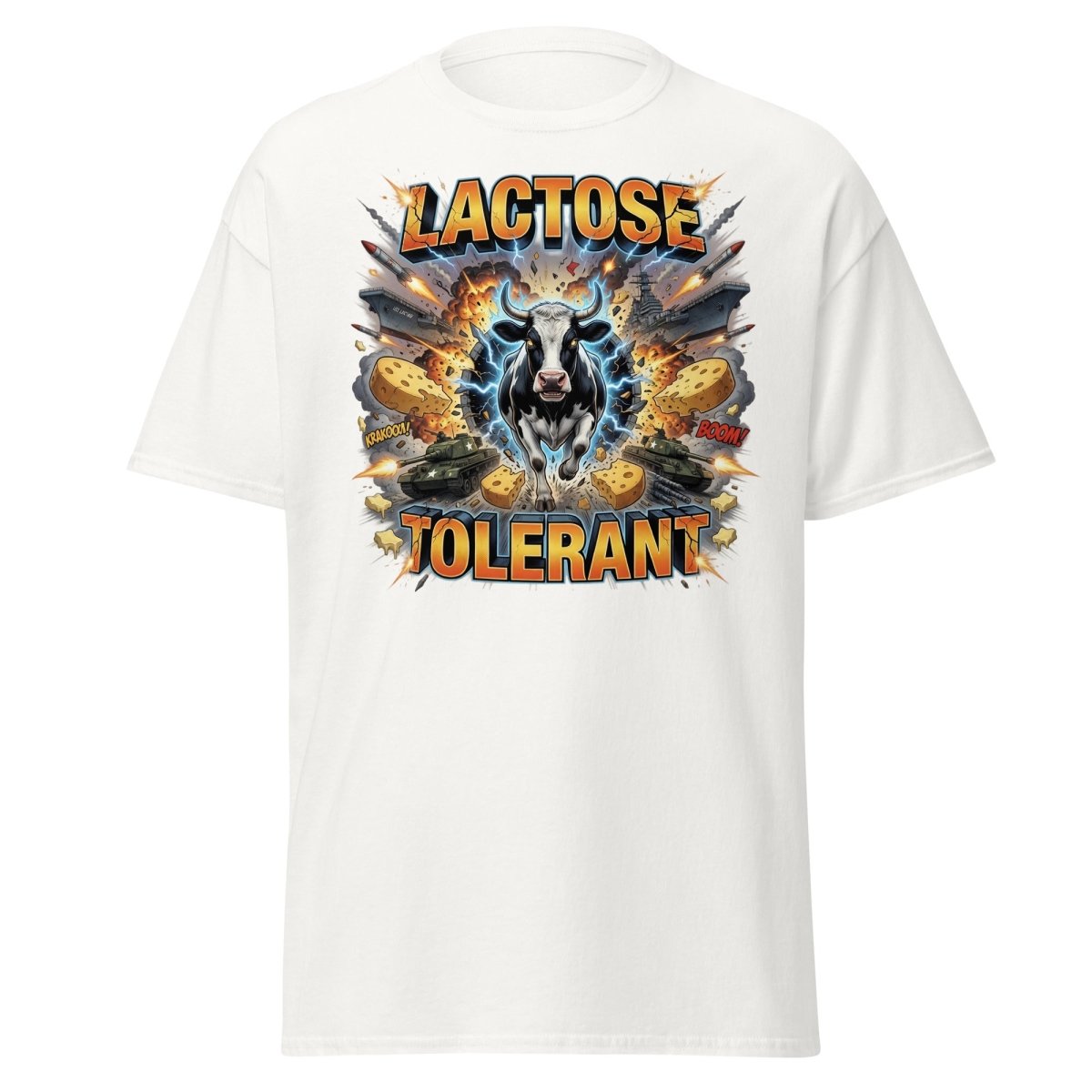 Lactose Tolerant Cow T-Shirt Funny Dairy Pun - White - TeeRipple