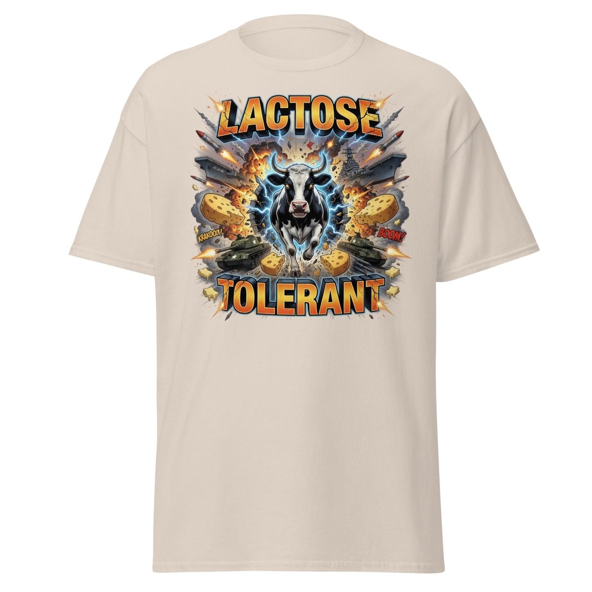 Lactose Tolerant Cow T-Shirt Funny Dairy Pun - Natural - TeeRipple