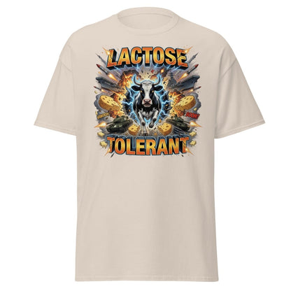 Lactose Tolerant Cow T-Shirt Funny Dairy Pun - Natural - TeeRipple