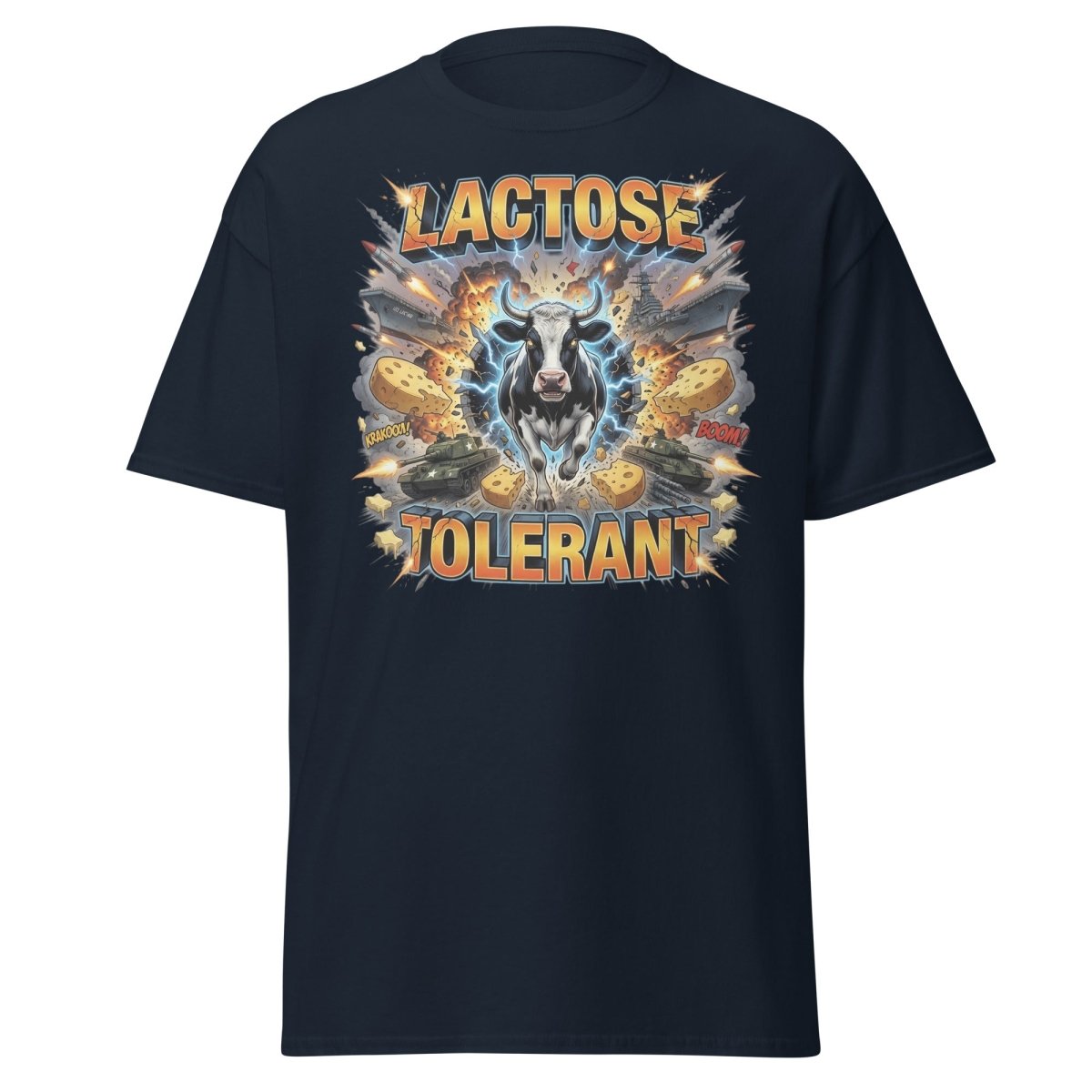 Lactose Tolerant Cow T-Shirt Funny Dairy Pun - Navy - TeeRipple