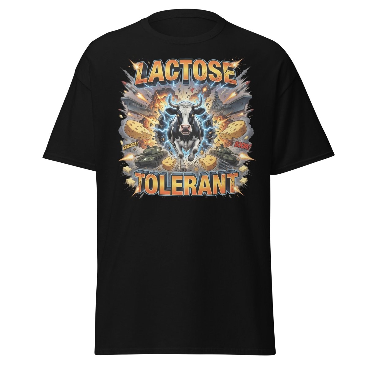 Lactose Tolerant Cow T-Shirt Funny Dairy Pun - Black - TeeRipple