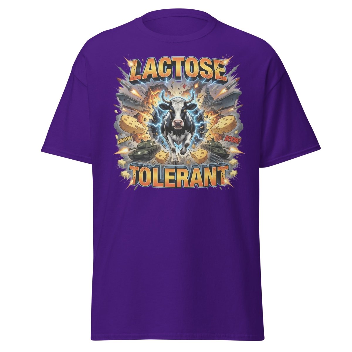Lactose Tolerant Cow T-Shirt Funny Dairy Pun - Purple - TeeRipple